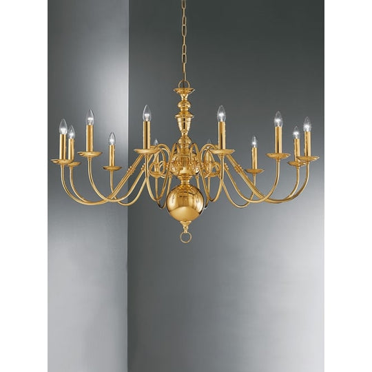 12 polished brass arms chandelier