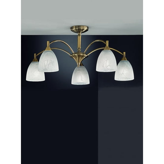 5 light bronze alabaster effect glass ceiling light