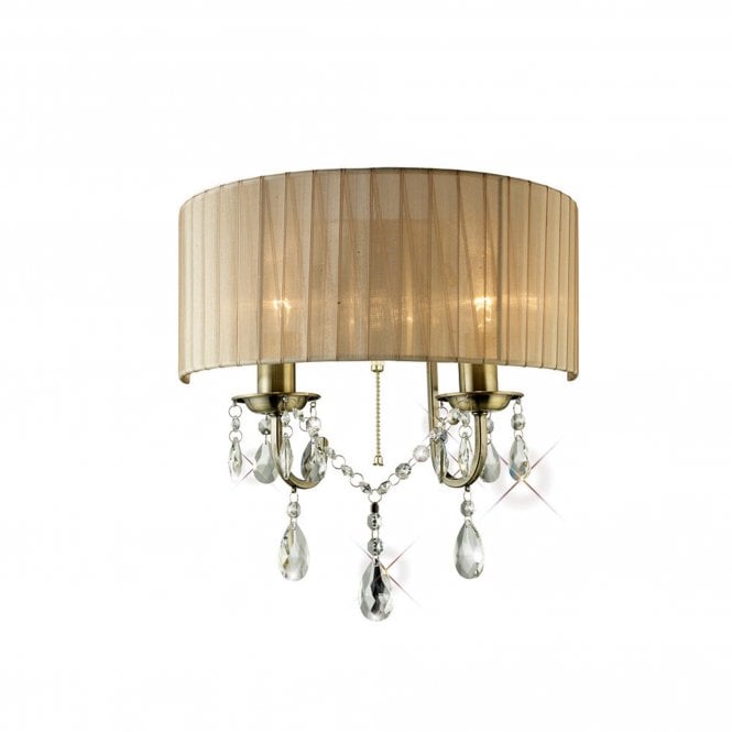 Diyas IL30064 Olivia Wall Lamp Switched With Soft Bronze Shade 2 Light Antique Brass/Crystal