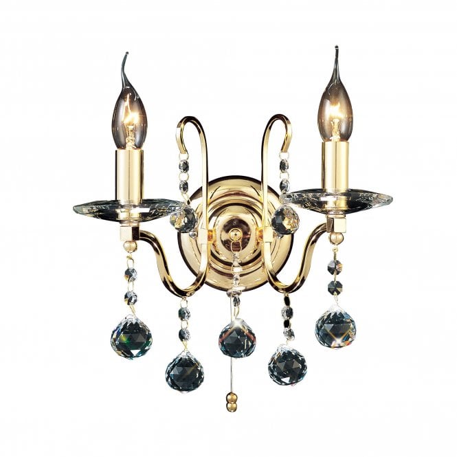Diyas IL30212 Bianco Wall Lamp Switched 2 Light French Gold/Crystal
