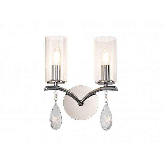Rhea Wall Lamp Switched 2 Light E14 Polished Chrome/Crystal With Clear Glass
