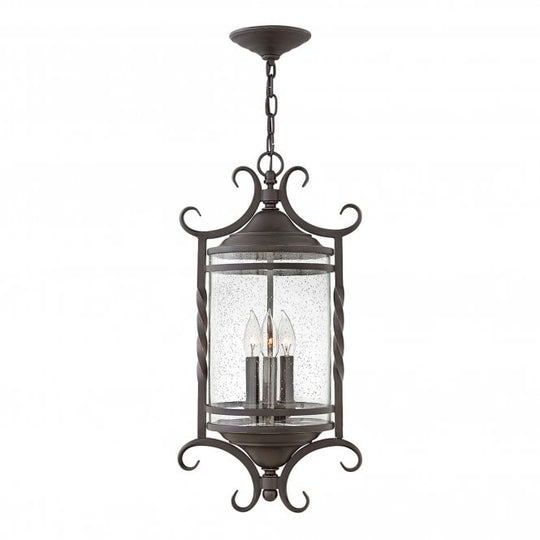 Casa 3 Light Lantern IP44 Seedy Glass Shade Olde Black