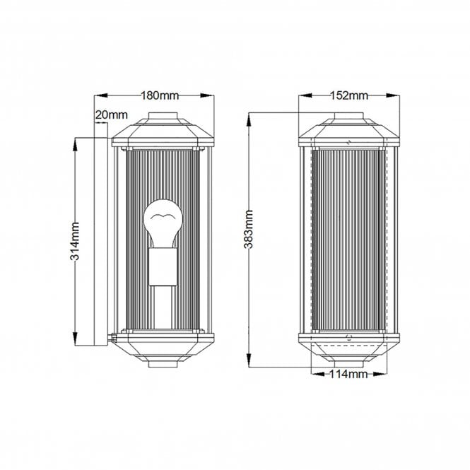 Castelle 1 Light Medium Wall Lantern Ribbed Etched Glass Black