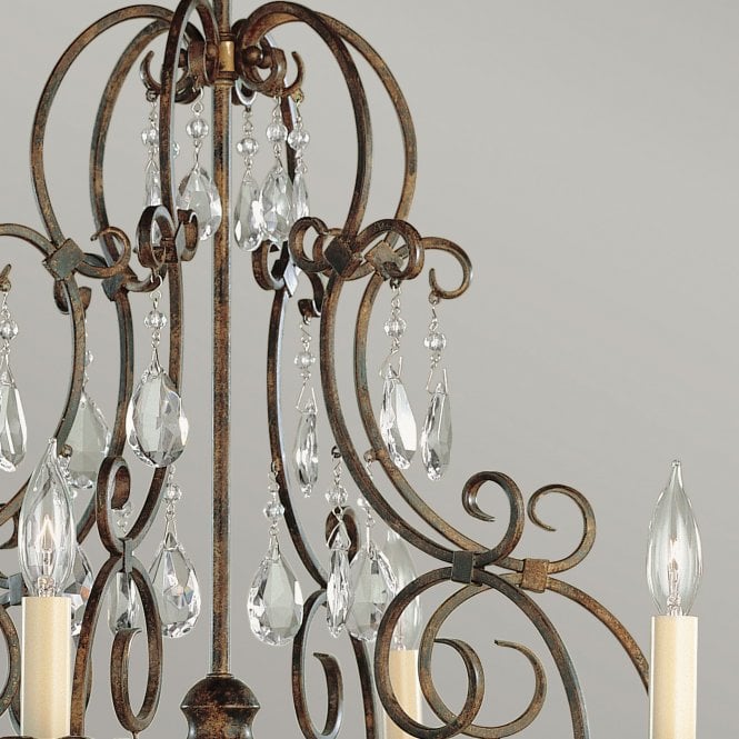 Chateau 6 Light Chandelier Glass Crystals Mocha Bronze