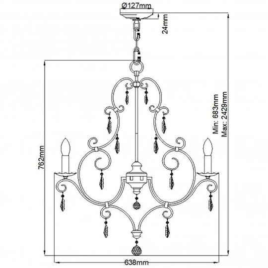 Chateau 6 Light Chandelier Glass Crystals Mocha Bronze