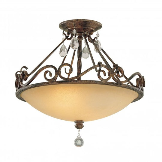 Chateau 2 Light Semi Flush Light Glass Crystals Mocha Bronze