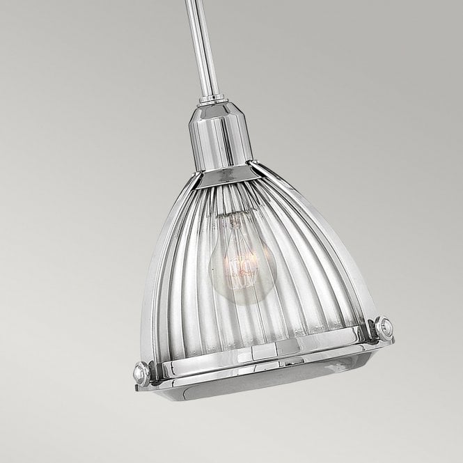 Elroy Single Pendant Light Ribbed Optic Glass Polished Nickel