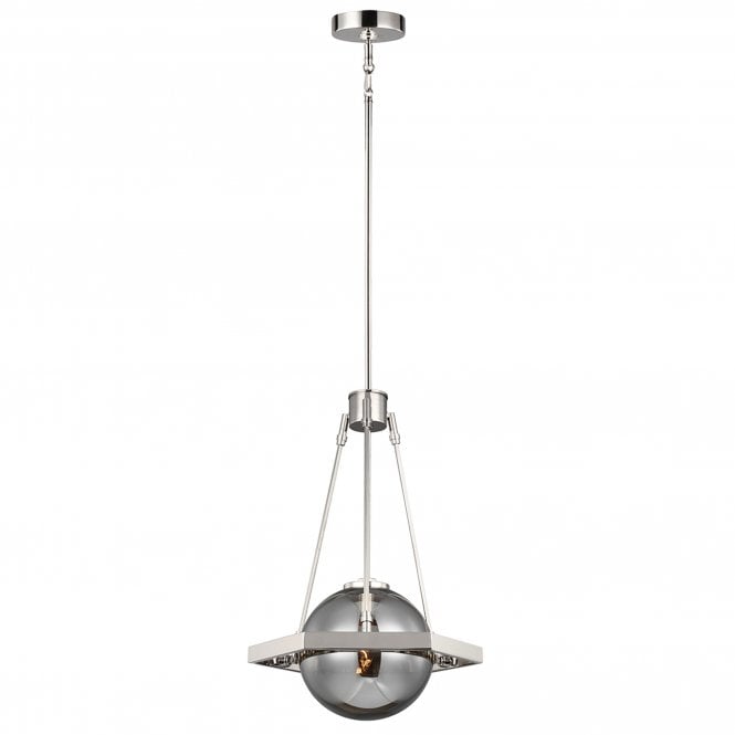 Harper Single Pendant Light Polished Nickel Smoked Glass