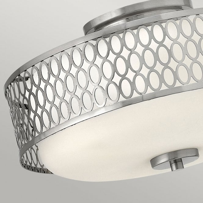 Jules 3 Light Flush Mound Brushed Nickell with White Linen Shade