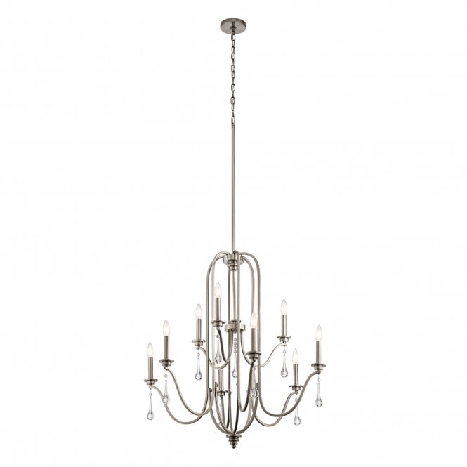 Karlee 9 Light Chandelier Classic Pewter with antique-style droplets