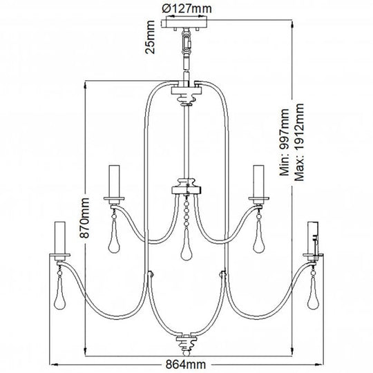 Karlee 9 Light Chandelier Classic Pewter with antique-style droplets