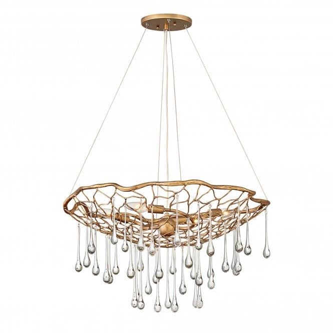Laguna 4 Light Pendant Light Burnished Gold Glass Droplets