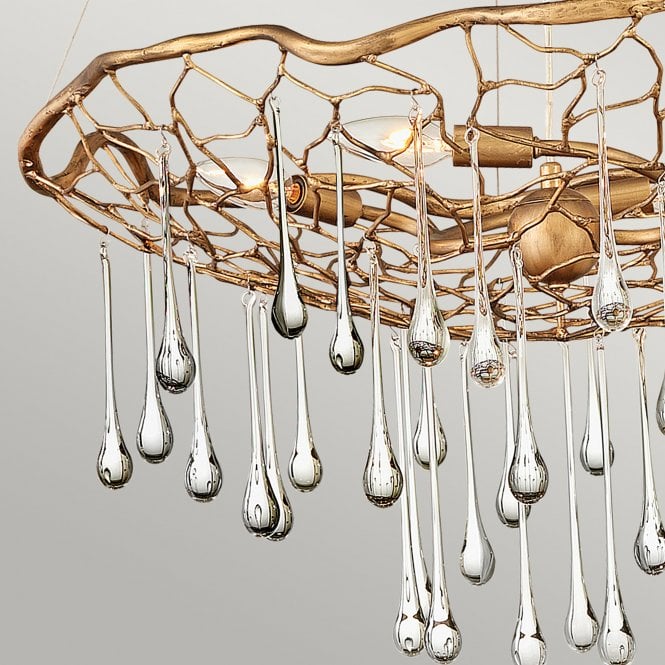 Laguna 4 Light Pendant Light Burnished Gold Glass Droplets