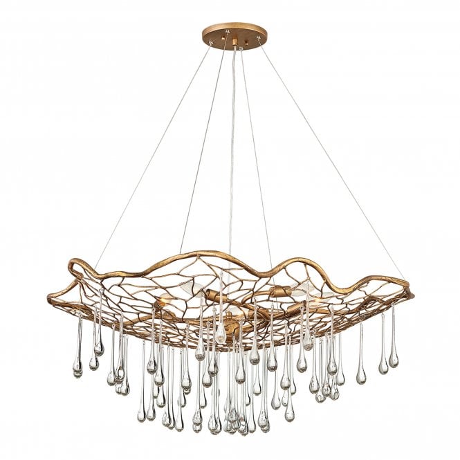 Laguna 6 Light Pendant Light Burnished Gold Glass Droplets