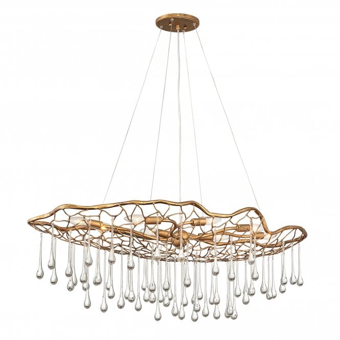 Laguna 8 Light Pendant Light Burnished Gold Glass Droplets