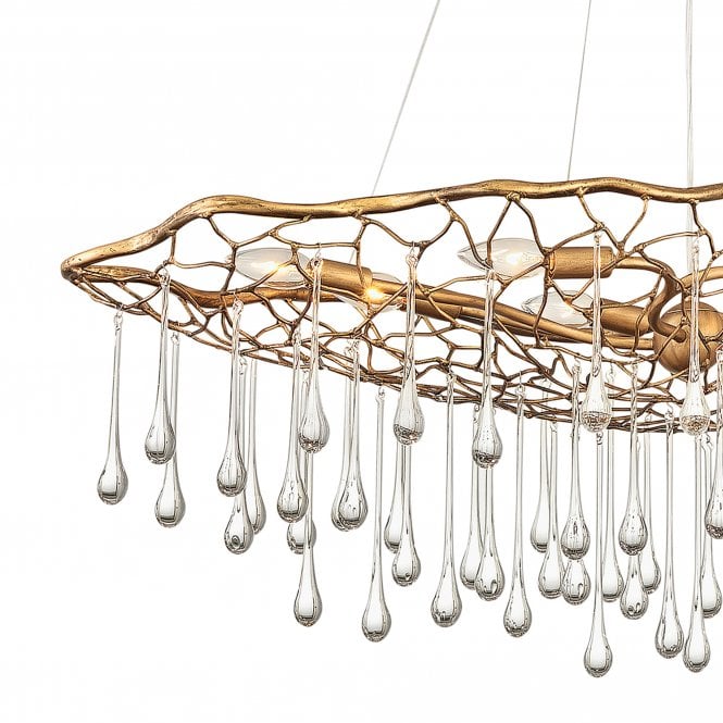 Laguna 8 Light Pendant Light Burnished Gold Glass Droplets