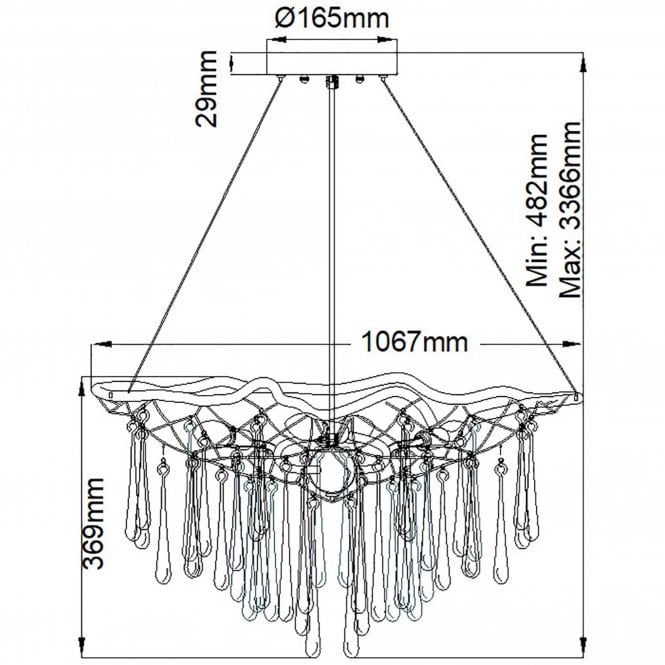 Laguna 8 Light Pendant Light Burnished Gold Glass Droplets