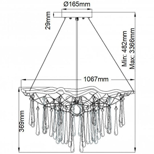Laguna 8 Light Pendant Light Burnished Gold Glass Droplets