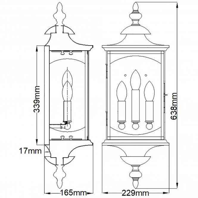 Market Square Large 3 Light Wall Light IP44 Oil Rubbed Bronze