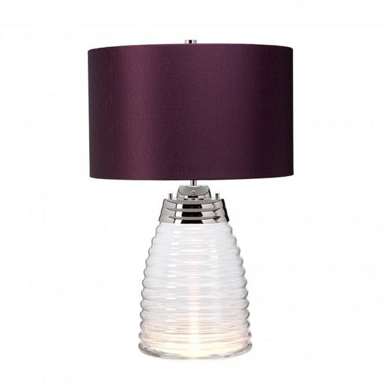 Milne Table Lamp Polished Nickel with Aubergine Shade