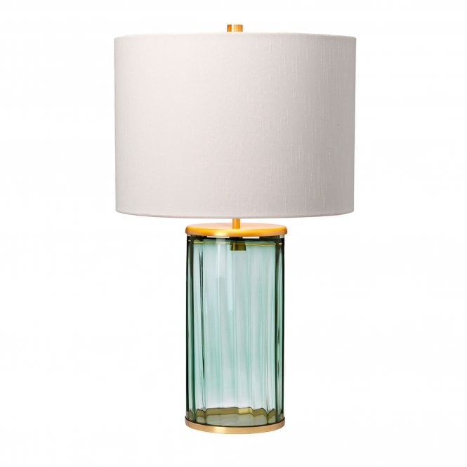 Reno Table Lamp Green / Aged Brass Cream Faux Silk Shade