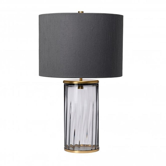 Reno Table Lamp Smoked / Aged Brass Whale Grey Faux Silk Shade