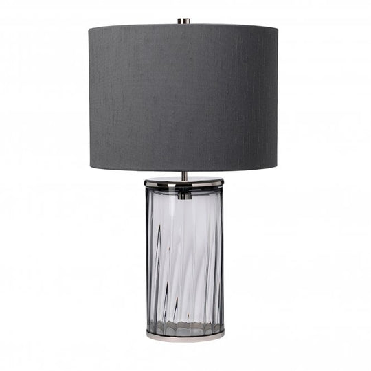 Reno Table Lamp Smoked / Polished Nickel Whale Grey Faux Silk Shade