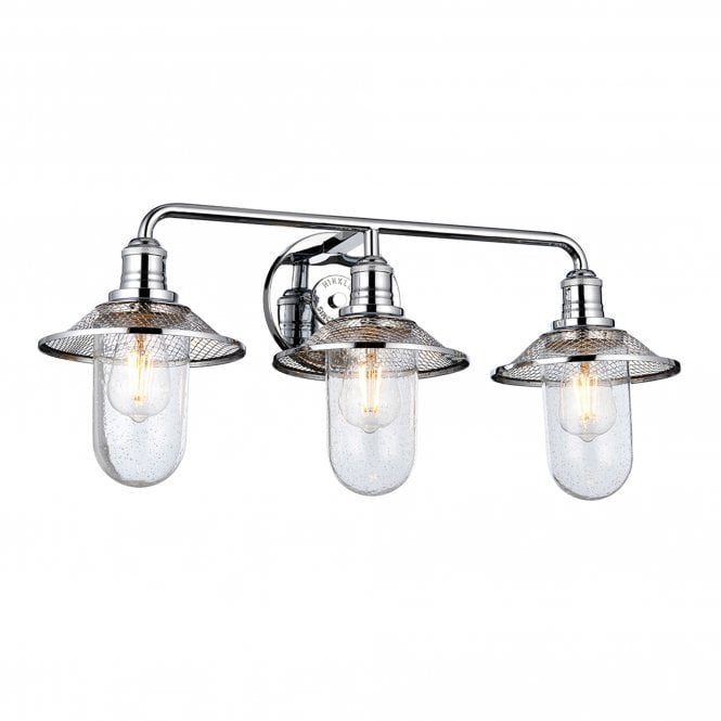 Rigby 3 Light Wall Light IP44 Polished Chrome With Clear Seeded Glass