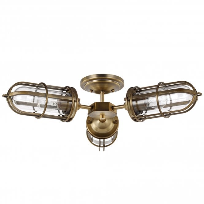 Urban Restoration Semi Flush Ceiling Light IP44 Dark Antique Brass