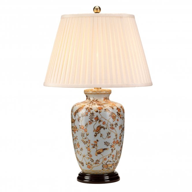 Gold Birds & Berries Blue Table Lamp