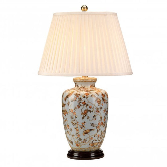 Gold Birds & Berries Blue Table Lamp