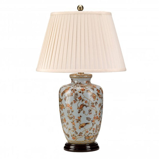 Gold Birds & Berries Blue Table Lamp