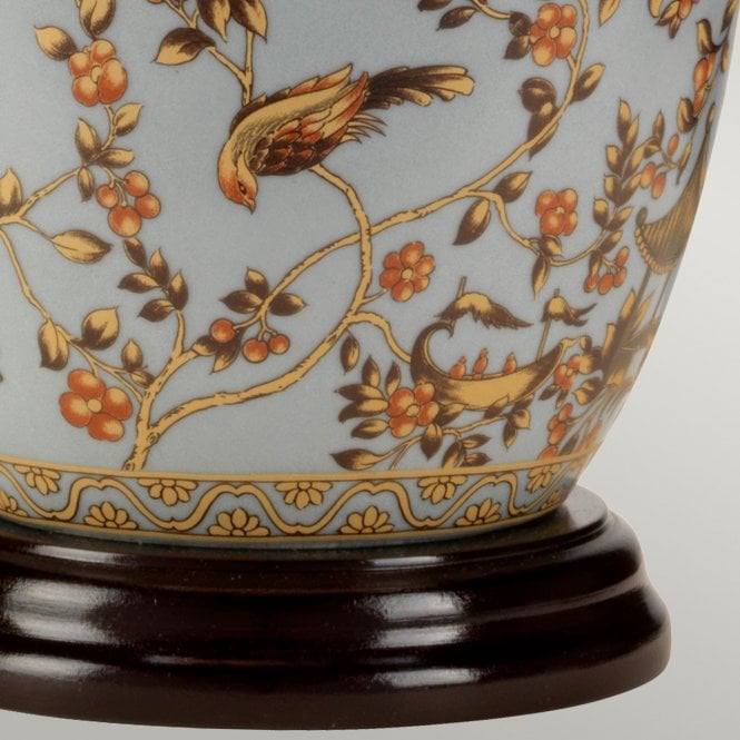 Gold Birds & Berries Blue Table Lamp