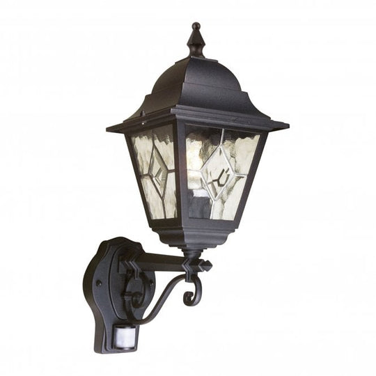 Norfolk Up Wall Lantern With Pir in a black finish