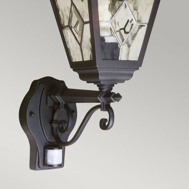 Norfolk Up Wall Lantern With Pir in a black finish