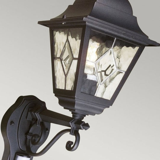 Norfolk Up Wall Lantern With Pir in a black finish