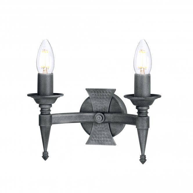 Saxon 2 candle Wall Light with a Black/Silver finish