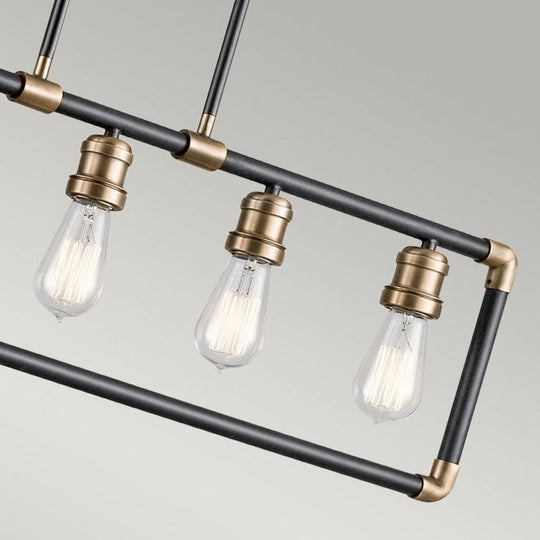 Imahn 5 Light Linear Chandelier  In Black And Natural Brass Finish
