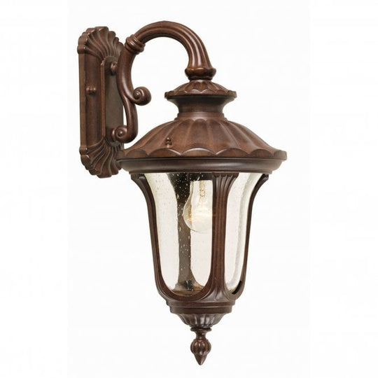 Chicago Wall Down Lantern Small with a rusty bronze patina finish