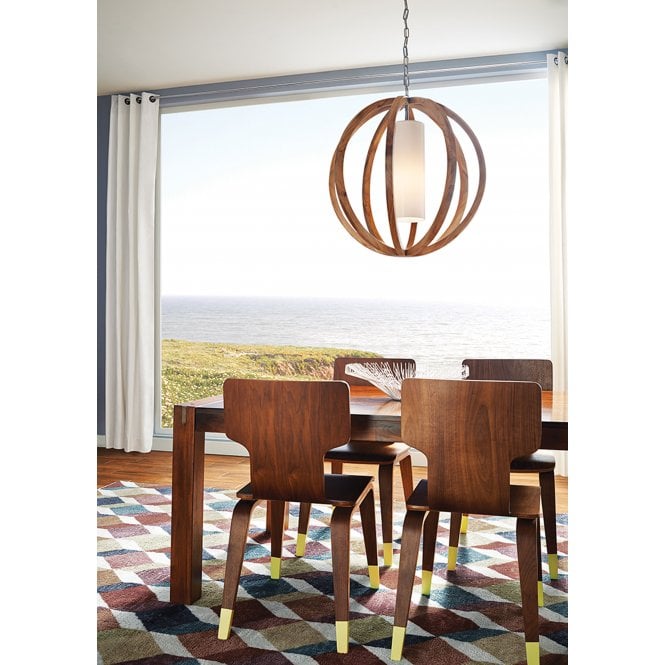 Allier Large Pendant with Light Wood and Brushed Steel finish