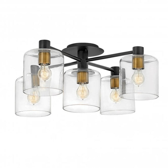 Axel 5 Light Semi-flush Mount Black with Heritage Brass