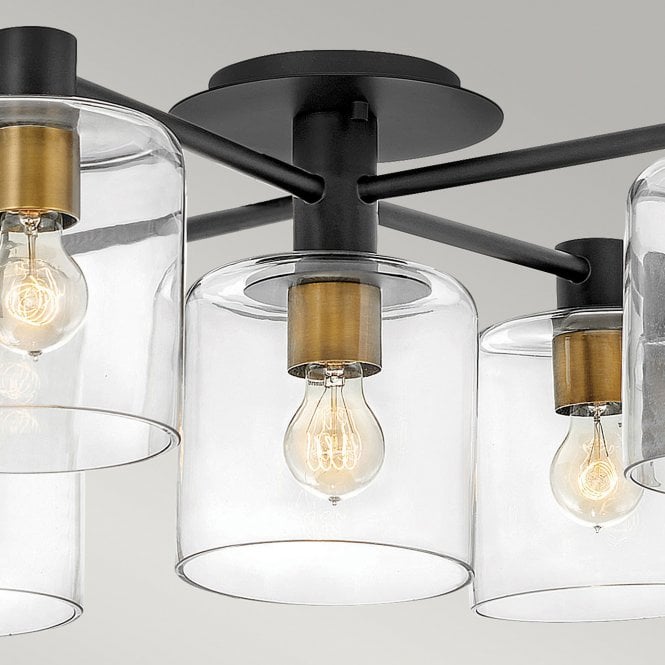 Axel 5 Light Semi-flush Mount Black with Heritage Brass