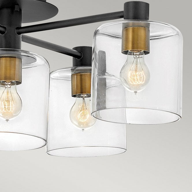 Axel 5 Light Semi-flush Mount Black with Heritage Brass