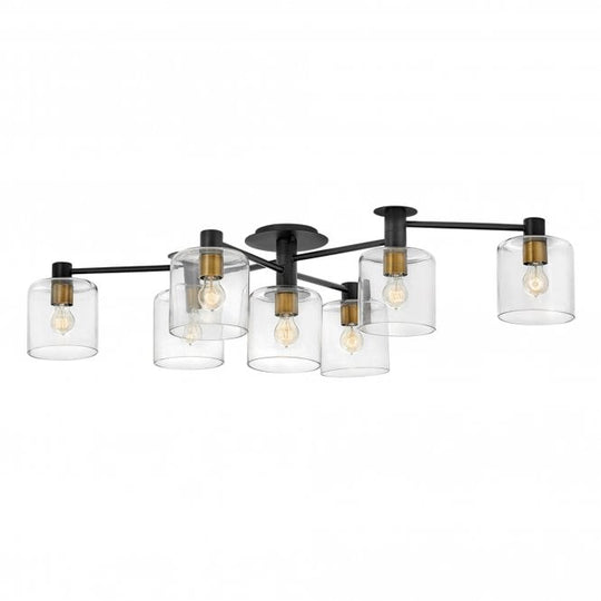 Axel 7 Light Semi-flush Mount Black with Heritage Brass