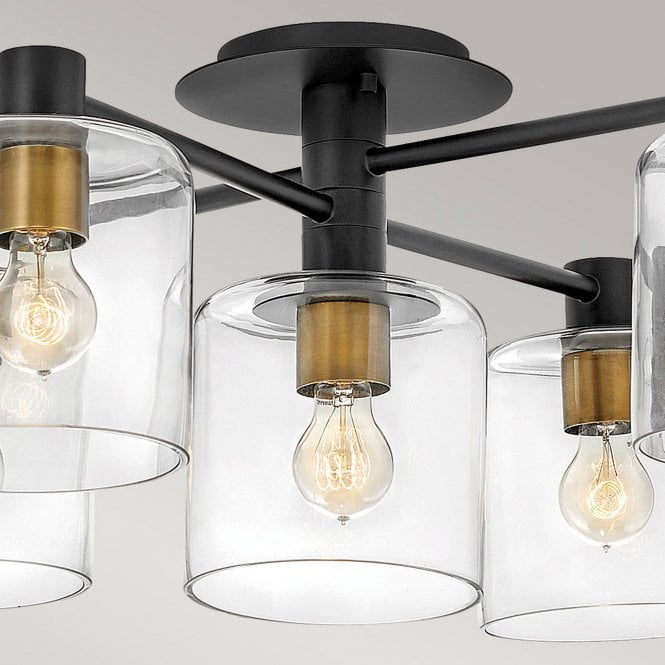 Axel 7 Light Semi-flush Mount Black with Heritage Brass