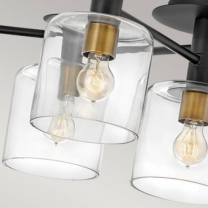 Axel 7 Light Semi-flush Mount Black with Heritage Brass