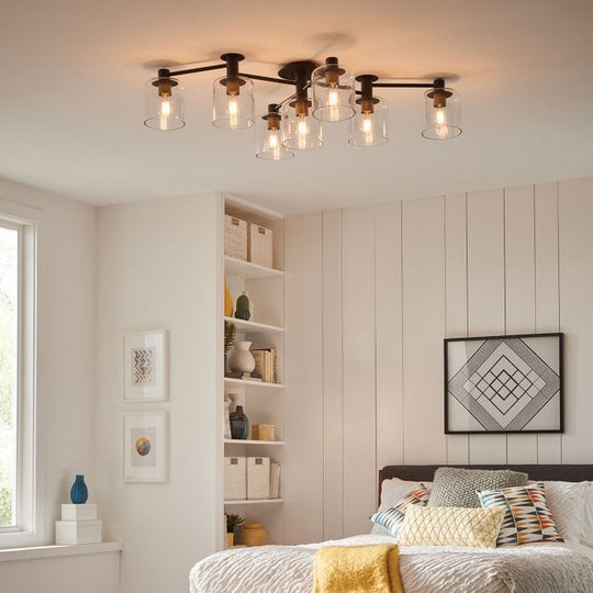 Axel 7 Light Semi-flush Mount Black with Heritage Brass