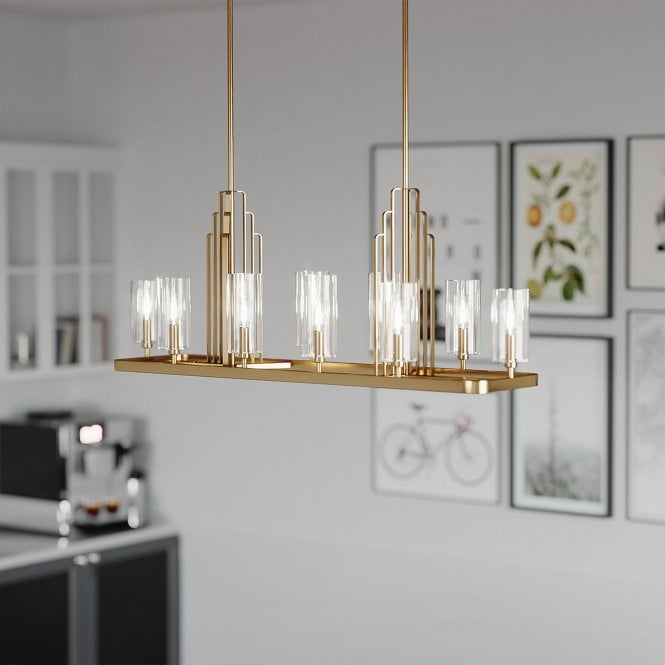 Kimrose 10 Light Linear Chandelier  Brushed Natural Brass