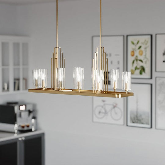 Kimrose 10 Light Linear Chandelier  Brushed Natural Brass