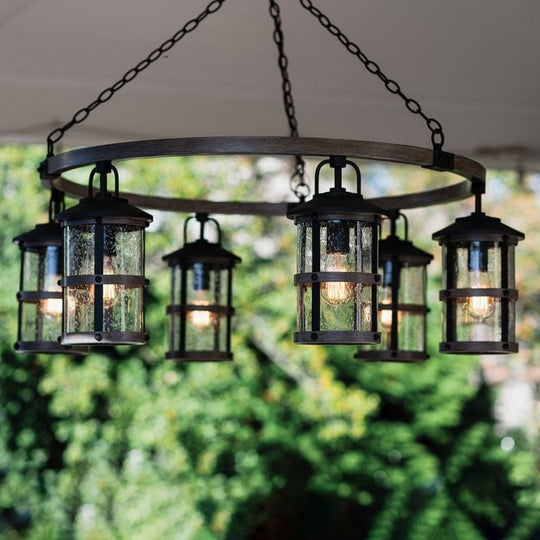Lakehouse 6 Light Outdoor Chandelier  Aged Zinc with Driftwood Grey